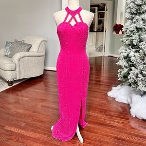 Cire A Division of Landa Beaded Vintage Pink Unique 100% Silk Gown Dress Size 10